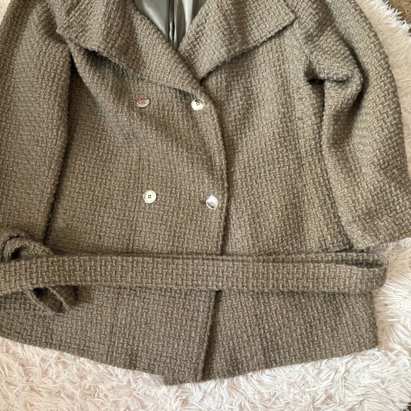 Calvin Klein Brown Wool Blend Pea Coat Boucle Knit Sz 2X Waist Tie Women’s - Picture 3 of 7